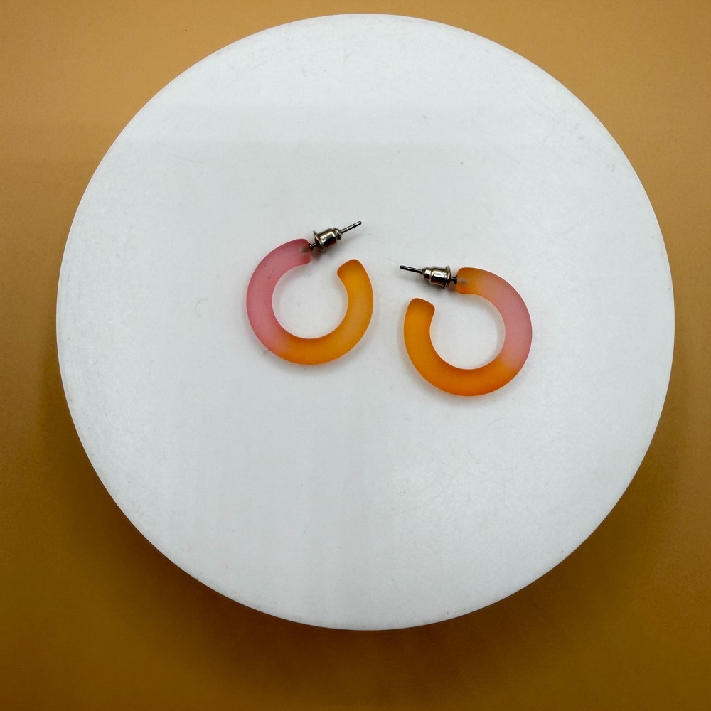 Pink Orange Ombre Frosted Hoop Earrings Chunky Acrylic Y2K Retro Statement Gift